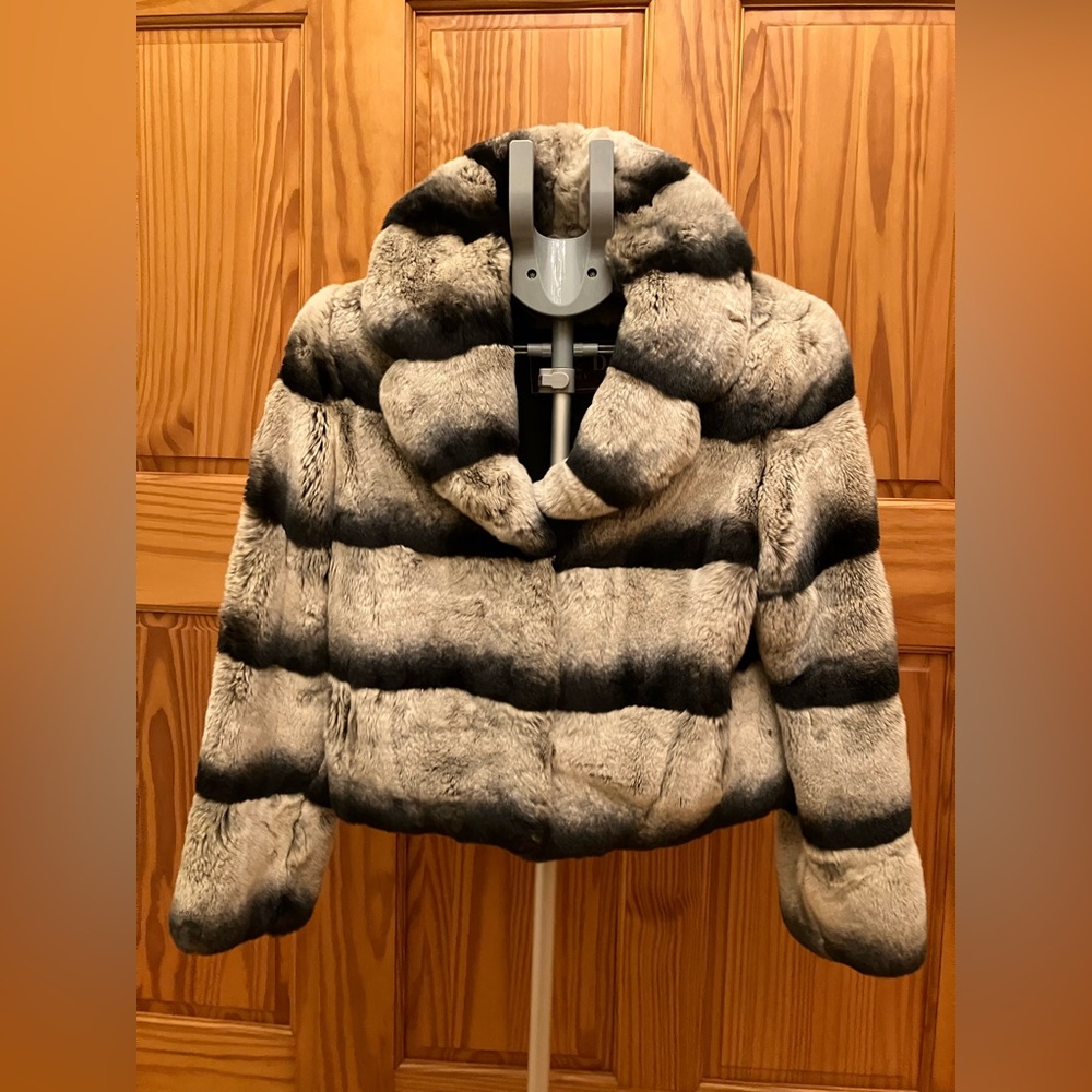 Italian Chinchilla Genuine Rex Rabbit Fur Coat With Turn-down Collar Coat Jacket - Picture 3 of 7